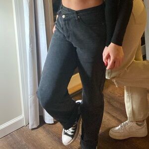 Princess Polly asymmetrical black jeans